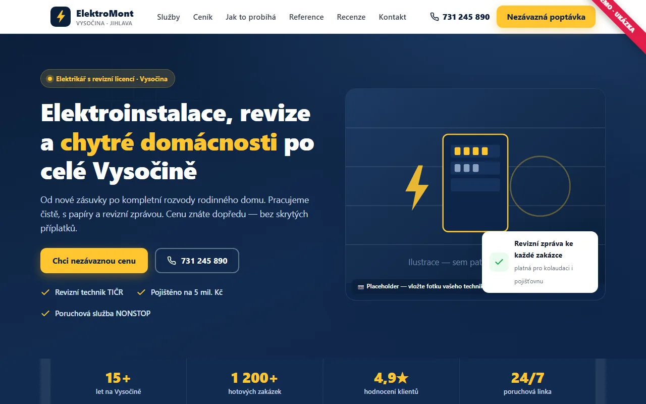 Náhled ukázkového webu — Elektroinstalace