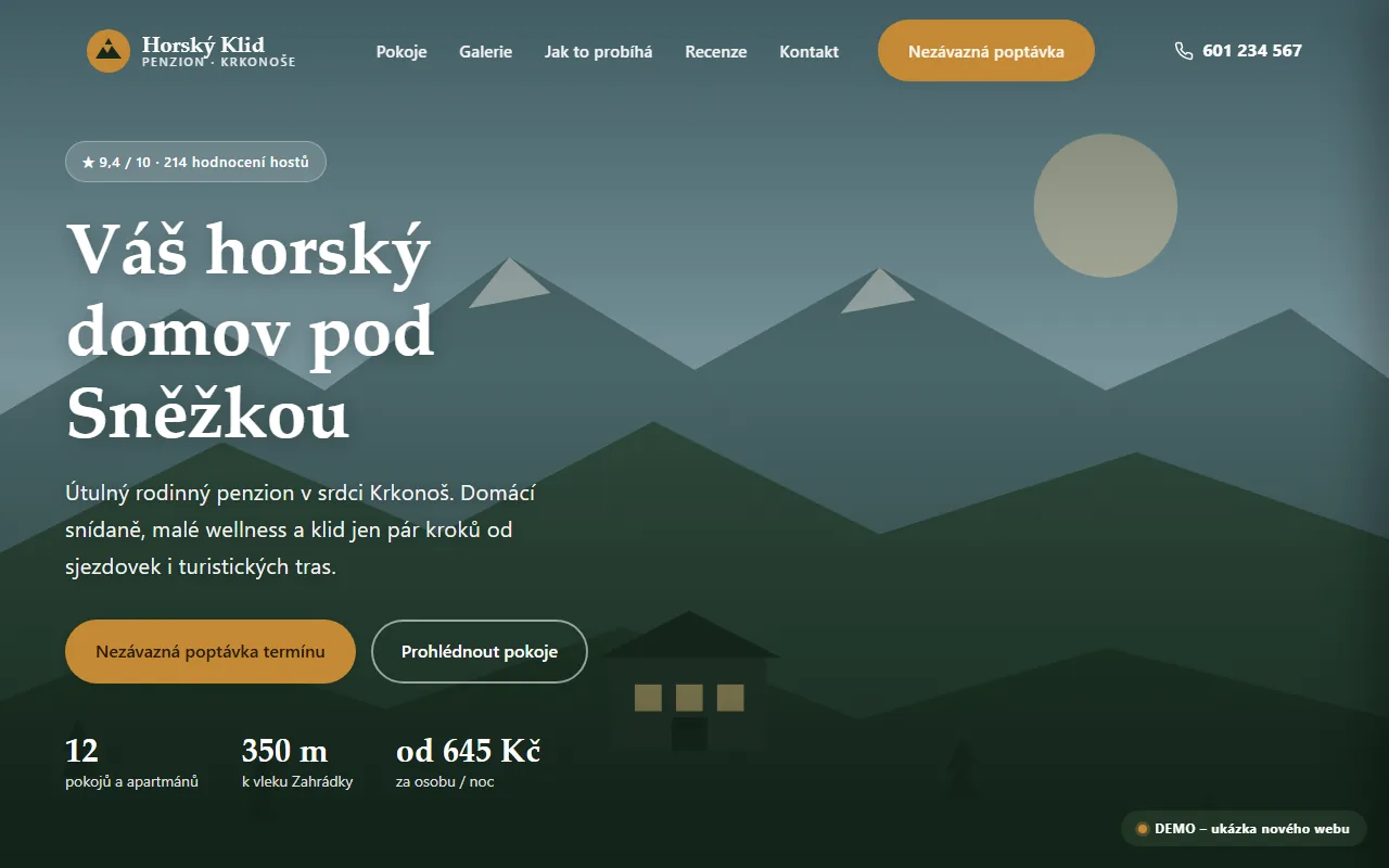 Náhled ukázkového webu — Penziony